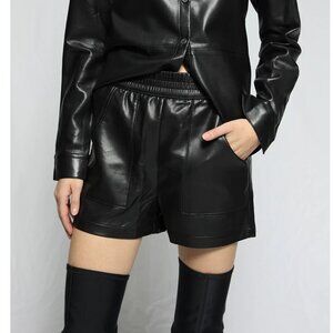 The Range Black Plush Vegan Leather Shorts
